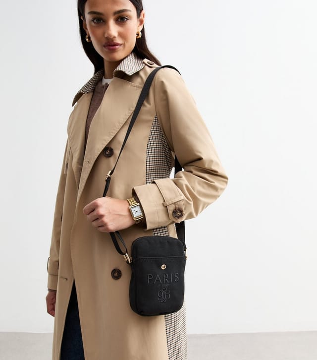 New Look Black Paris Embroidered Canvas Phone Bag New Look - 2