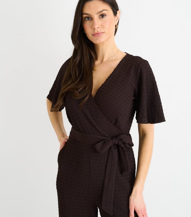 Gini London Women's Dark Brown Textured Wrap Jumpsuit Gini London New Look - 2