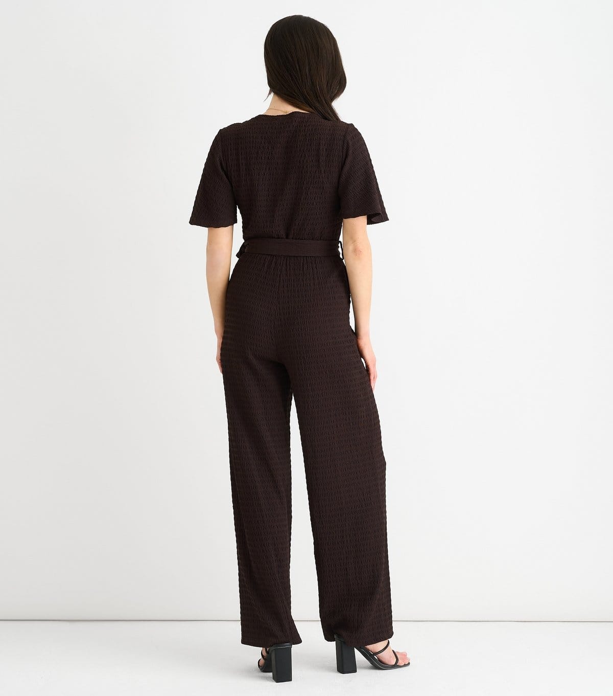 Gini London Women's Dark Brown Textured Wrap Jumpsuit Gini London New Look - 4