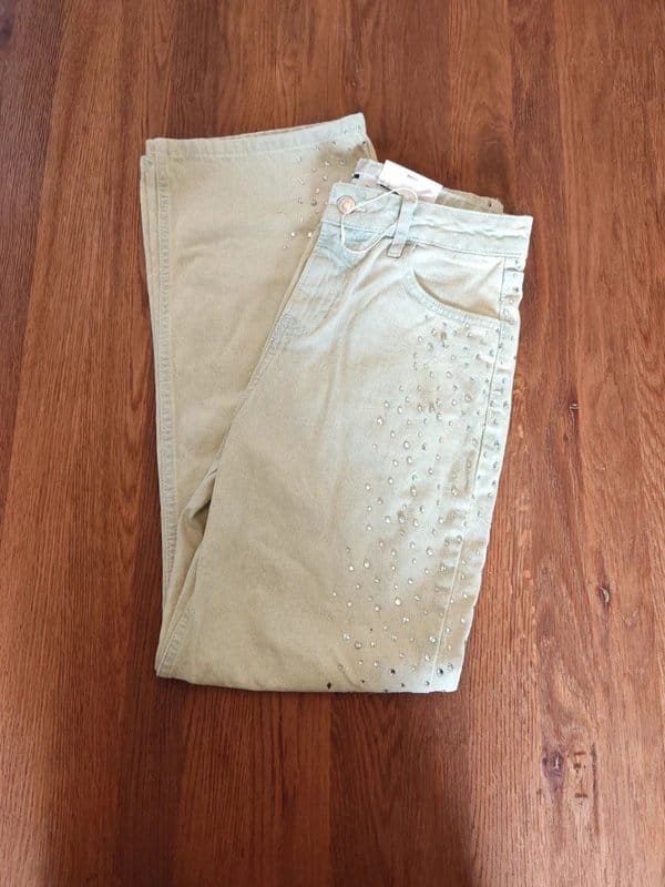 Bershka Cream Diamante Embellished Baggy Wide-Leg Jeans