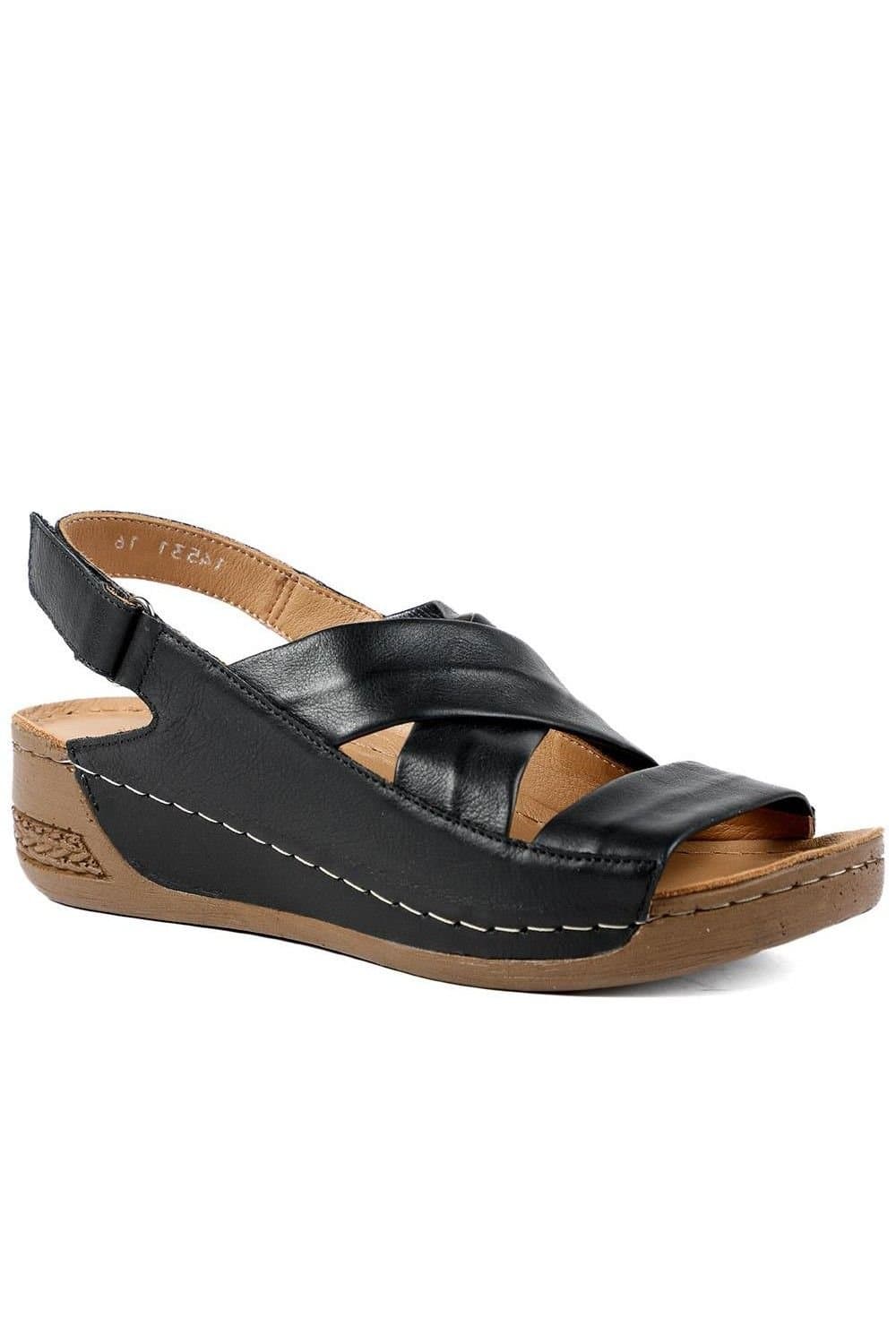 Pavers Pavers Women's Black Leather Wedge Sandals