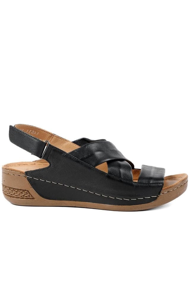 Pavers Pavers Women's Leather Wedge Sandals in Black - 2