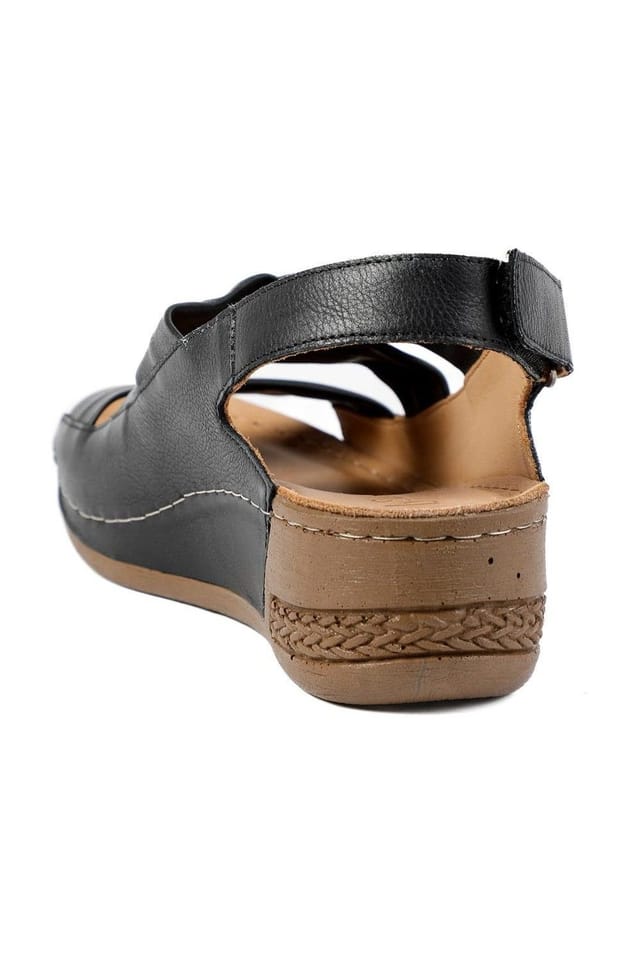 Pavers Pavers Women's Leather Wedge Sandals in Black - 3