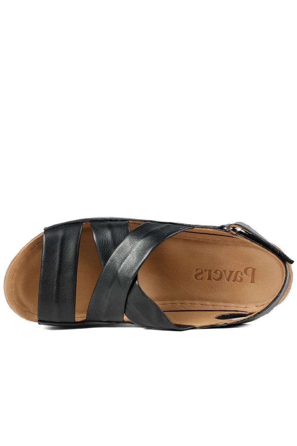 Pavers Pavers Women's Leather Wedge Sandals in Black - 4