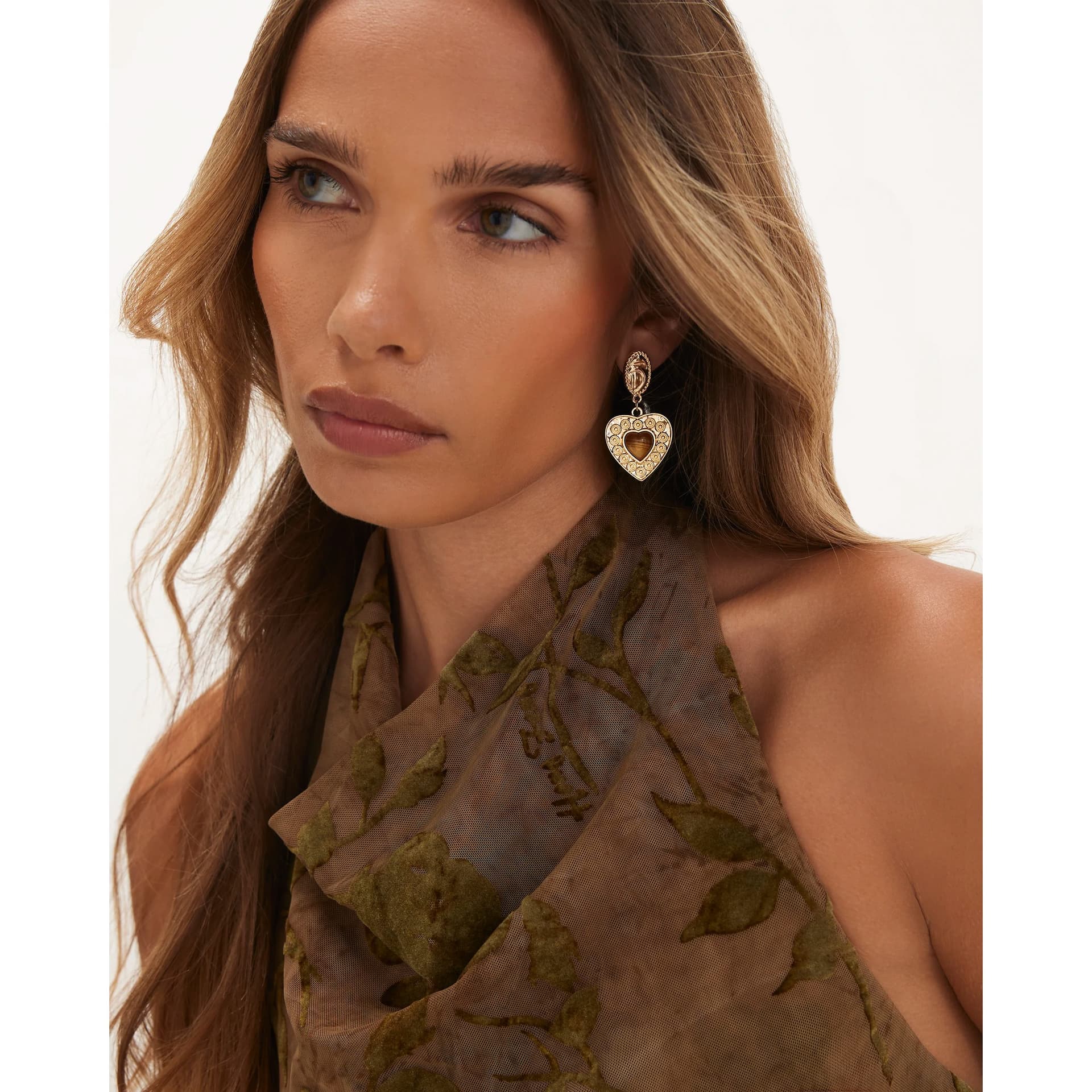 River Island River Island Womens Gold Heart Resin Drop Earrings