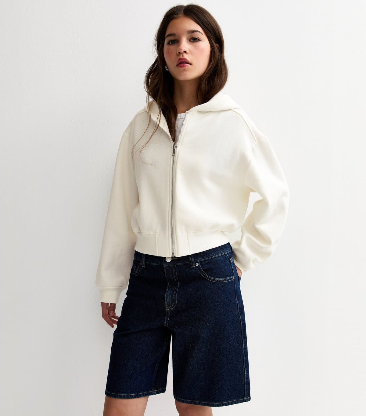 New Look Girls' Off White Zip Through Hoodie School New Look