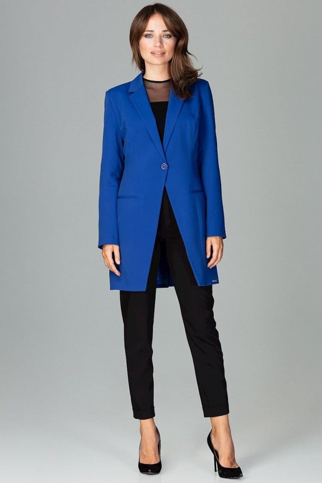 Love Lace Love Lace Women's Color Button Long Sleeve Lined Jacket in Blue