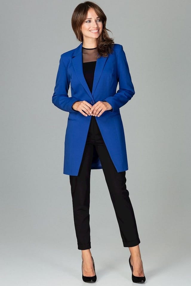 Love Lace Love Lace Women's Color Button Long Sleeve Lined Jacket in Blue - 2