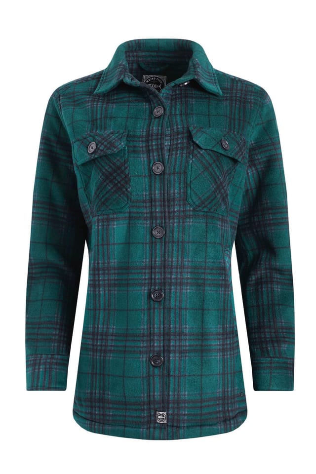 Weird Fish Weird Fish Women's Autumn Check Fleece Shacket in Bottle Green - 2
