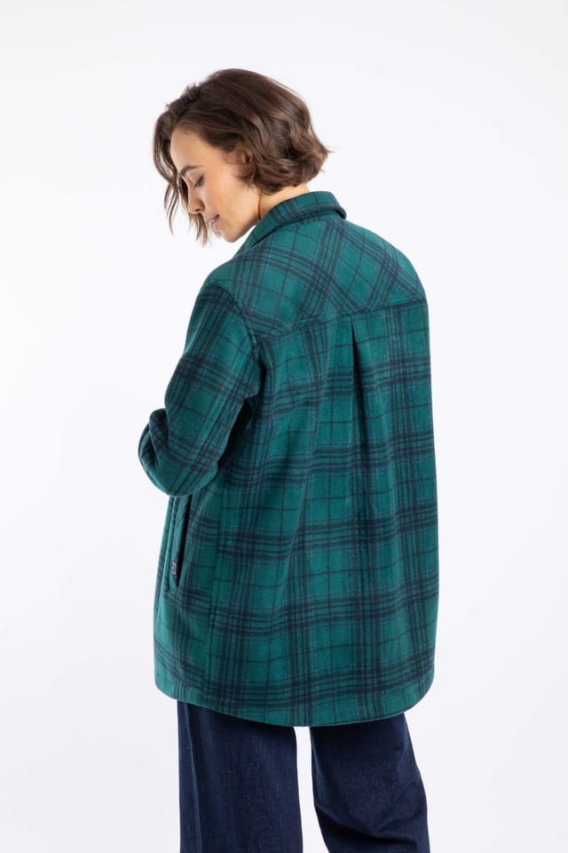Weird Fish Weird Fish Women's Autumn Check Fleece Shacket in Bottle Green - 3