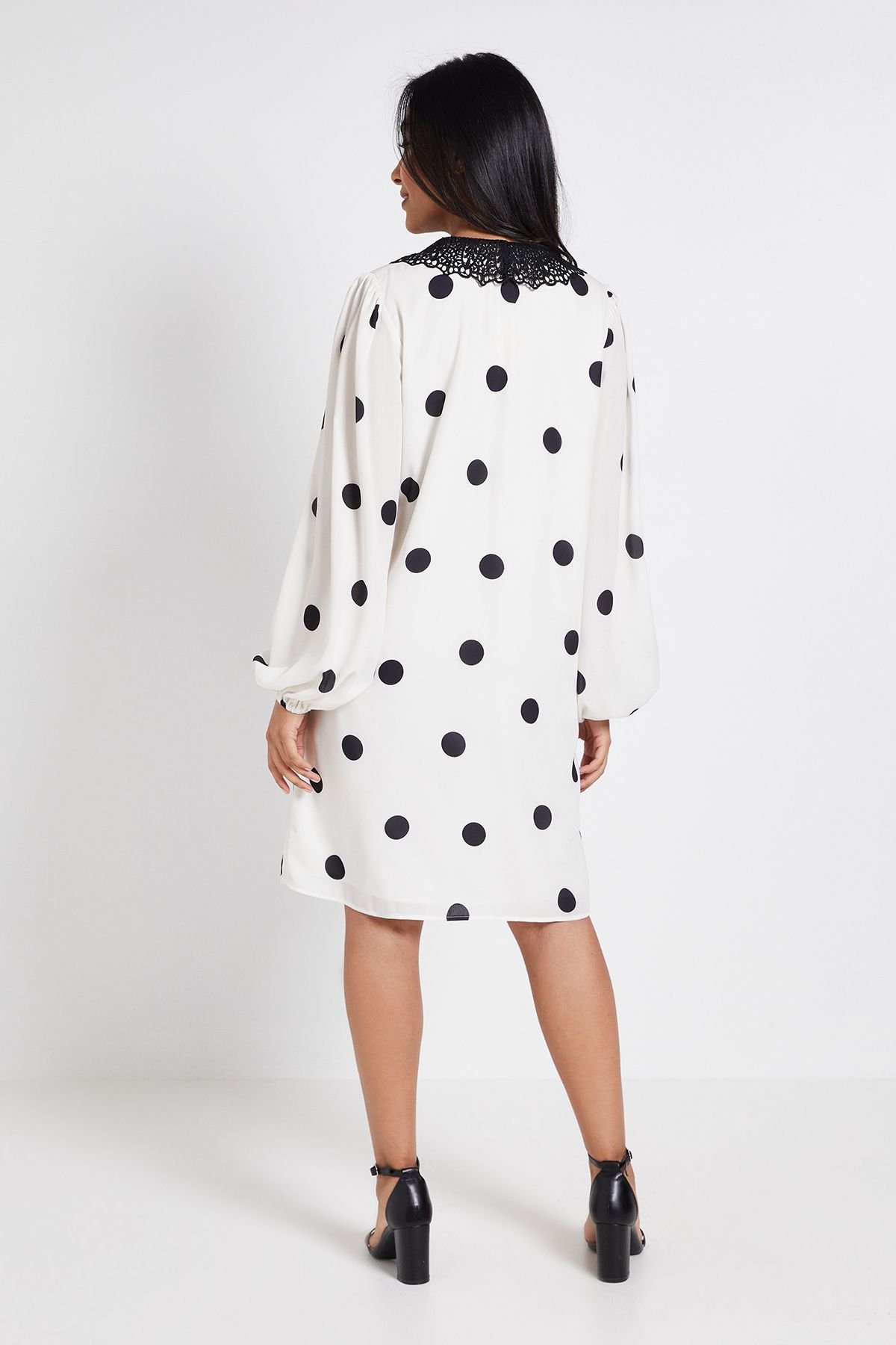 Wallis Wallis Women's Petite Polka Dot Lace Collar Shift Dress in Ivory - 3