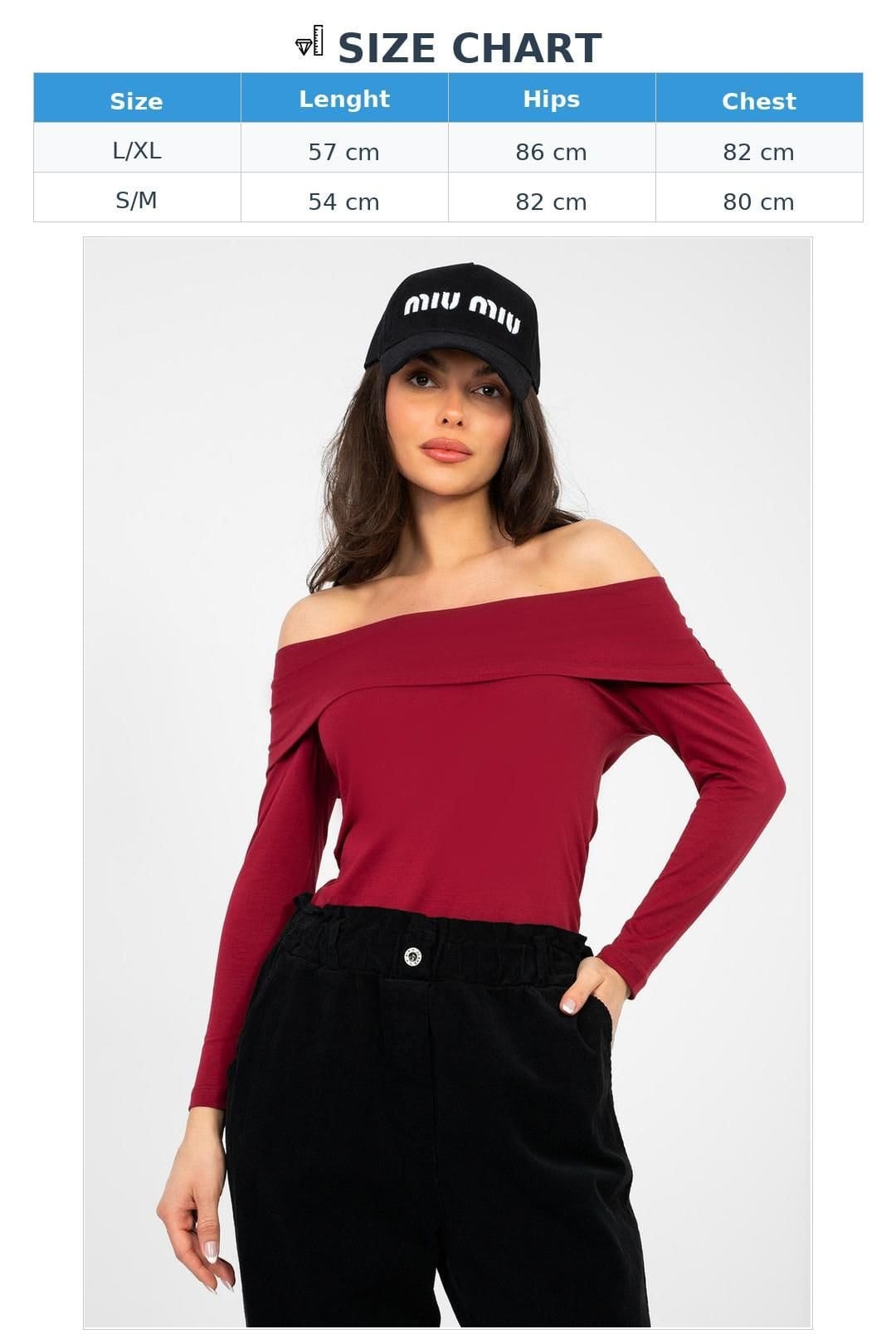 Love Lace Love Lace Women's Off Shoulder Fitted Cotton Blouse with Elastane in Burgundy - 4