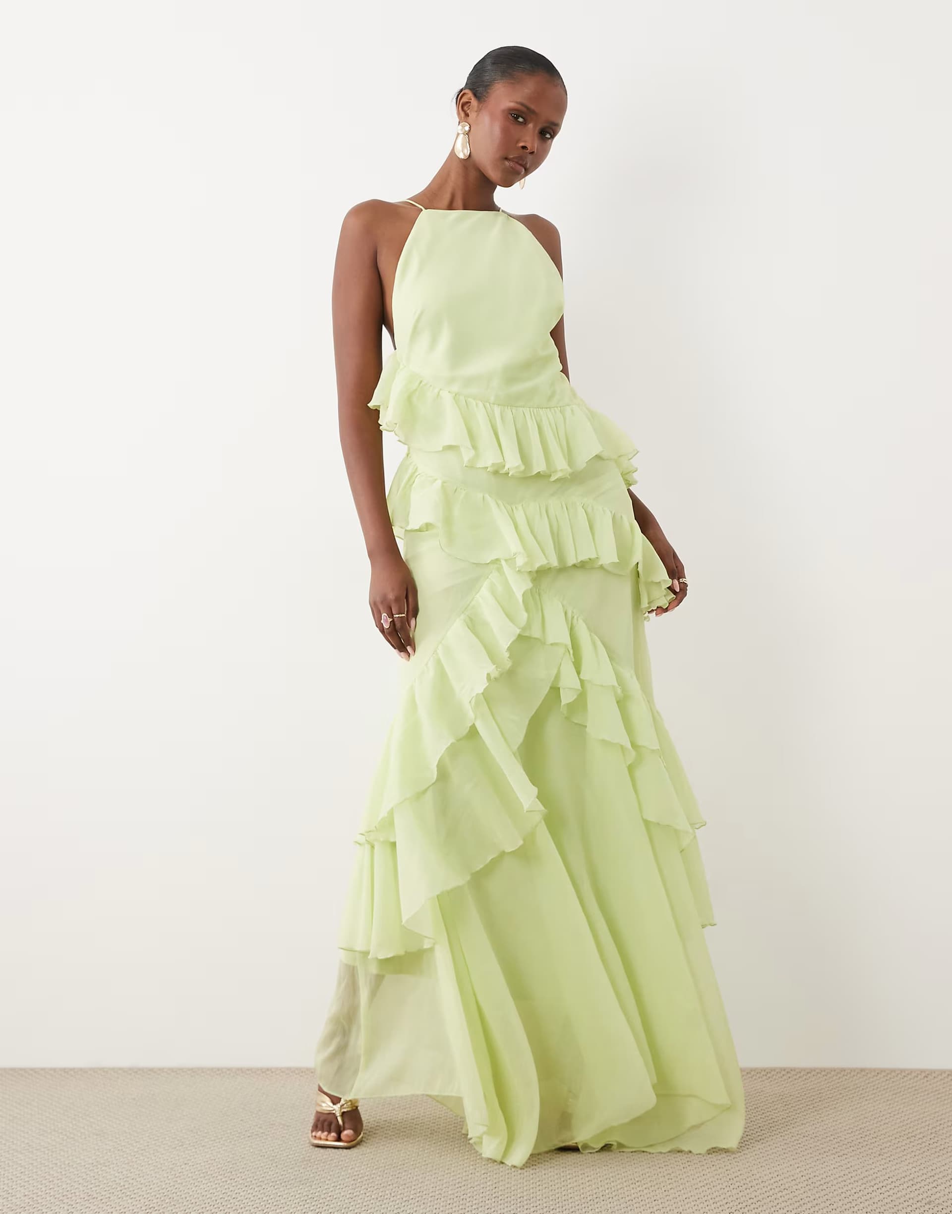 ASOS ASOS DESIGN high neck low back ruffle maxi dress in lime