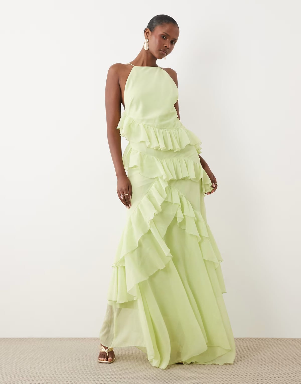 ASOS ASOS DESIGN high neck low back ruffle maxi dress in lime - 1