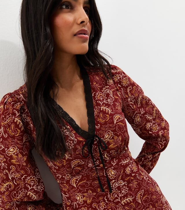 New Look Women's Red Paisley Print Long Sleeve Mini Dress New Look - 2