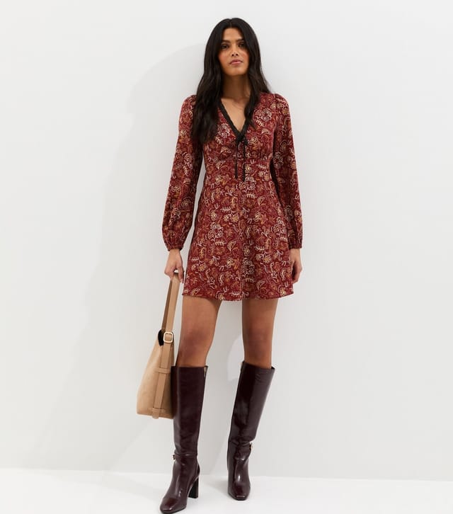 New Look Women's Red Paisley Print Long Sleeve Mini Dress New Look - 3