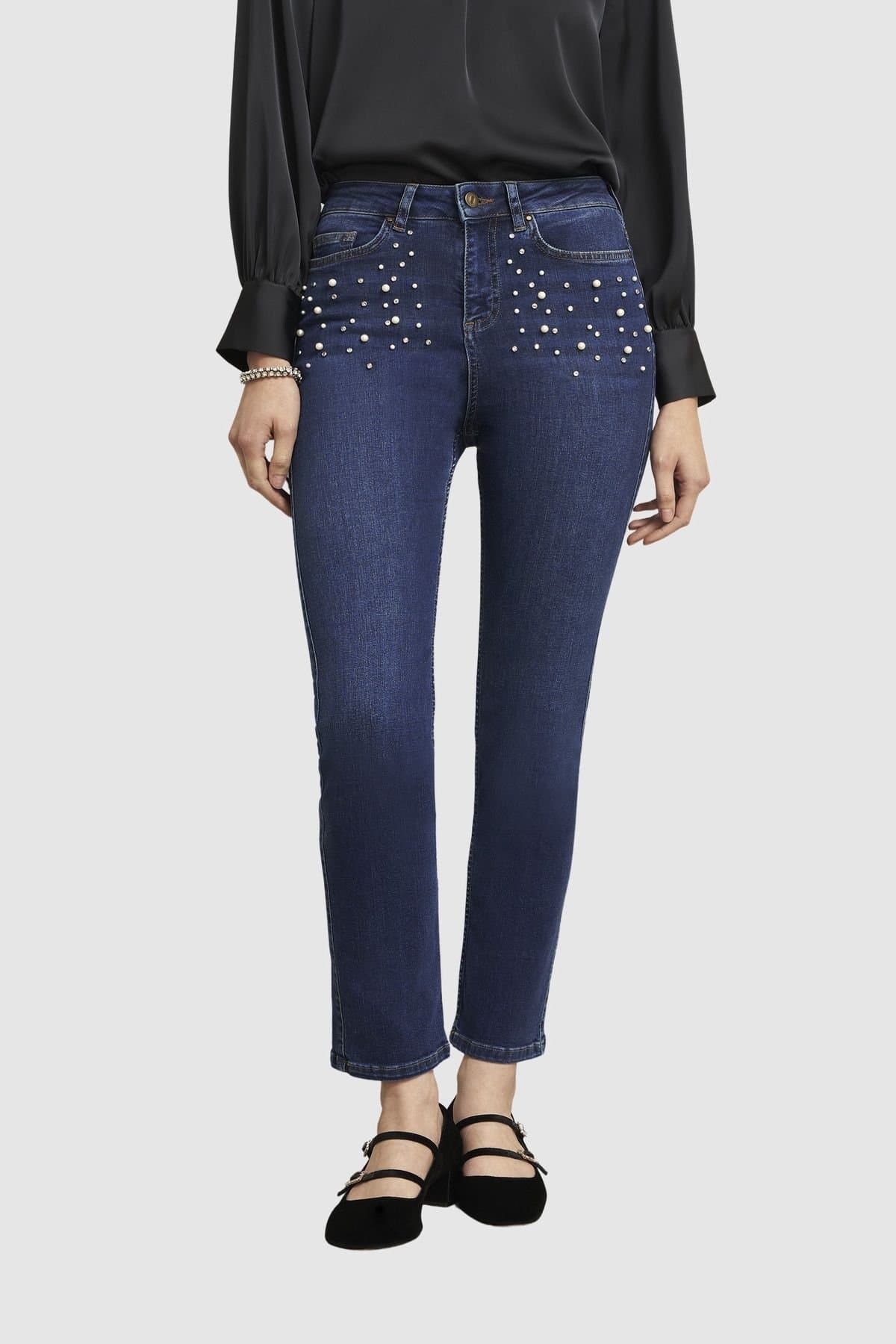 Hobbs London Hobbs London Women's Dita Embellishment Cropped Jeans in Dark Indigo