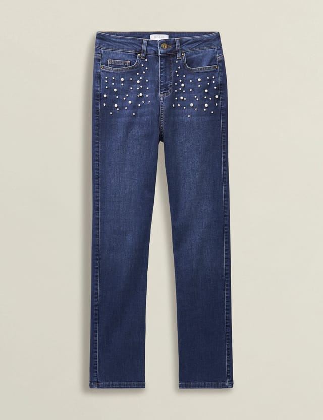 Hobbs London Hobbs London Women's Dita Embellishment Cropped Jeans in Dark Indigo - 2