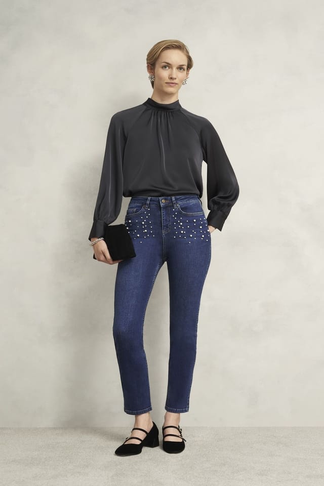 Hobbs London Hobbs London Women's Dita Embellishment Cropped Jeans in Dark Indigo - 3