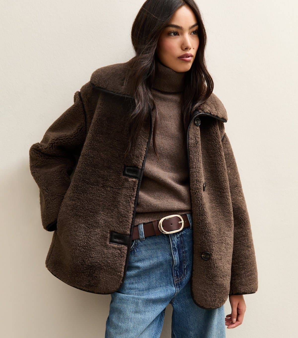 New Look Women's Dark Brown Faux Fur Borg Bonded Jacket New Look