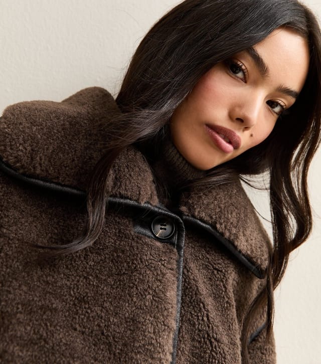 New Look Women's Dark Brown Faux Fur Borg Bonded Jacket New Look - 2