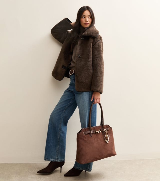 New Look Women's Dark Brown Faux Fur Borg Bonded Jacket New Look - 3