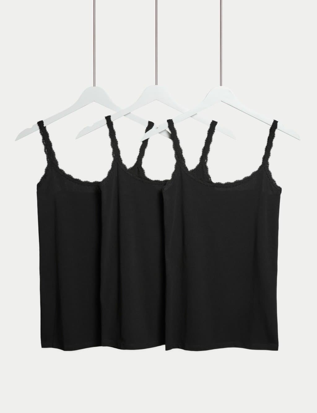 Marks & Spencer M&S 3pk Cotton Rich Lace Trim Vests Black