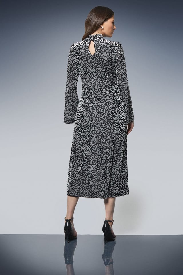 Wallis Wallis Women's Jersey Devore High Neck Ruched Midi Dress in Silver - 3