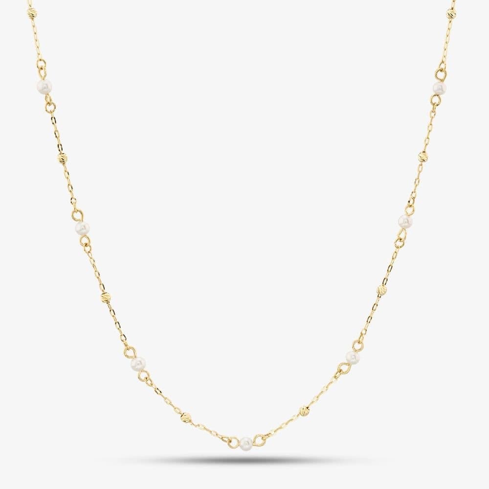 T.H.Baker T.H.Baker Women's 9ct Yellow Gold 18 Inch Freshwater Pearl Station Chain Necklace GN367W