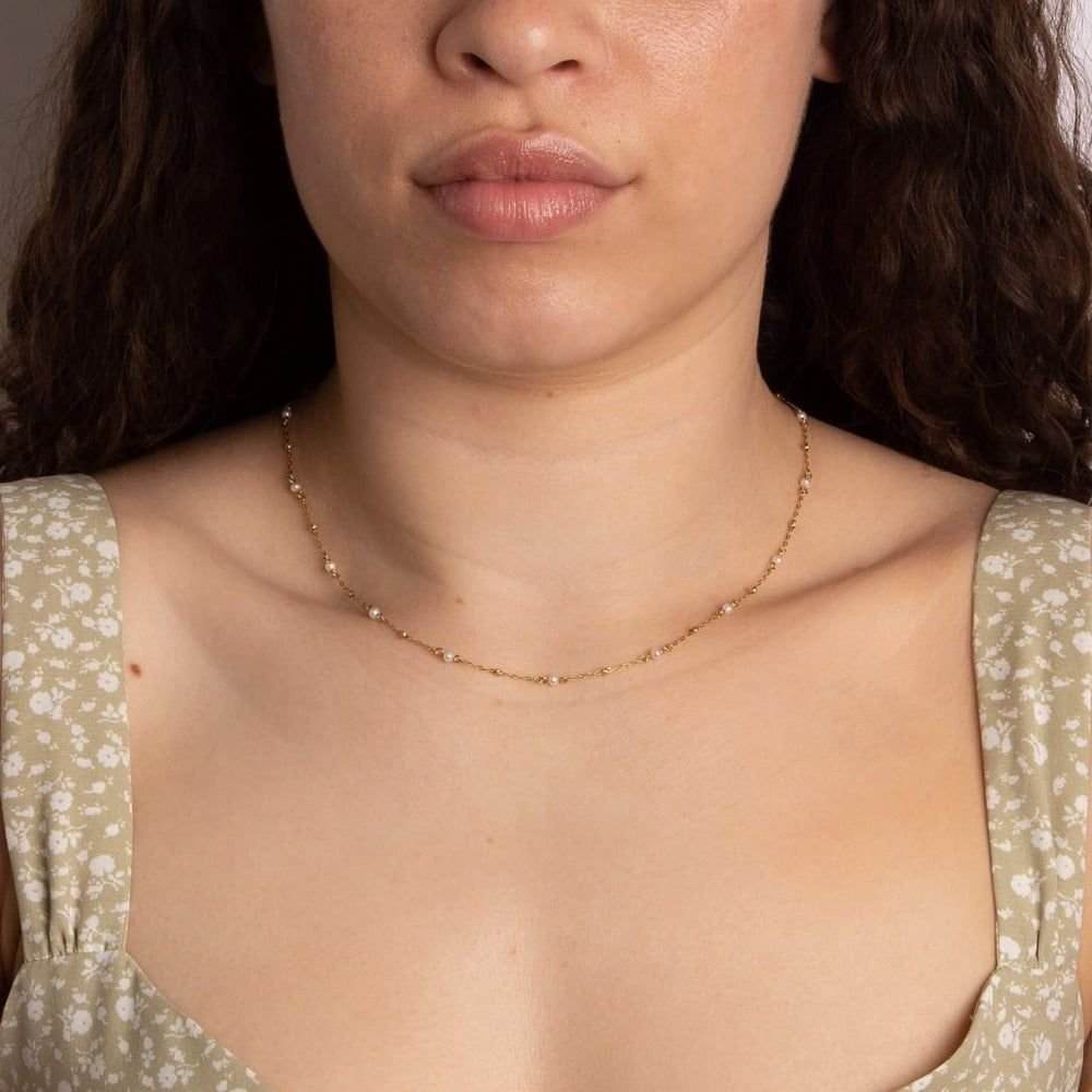 T.H.Baker T.H.Baker Women's 9ct Yellow Gold 18 Inch Freshwater Pearl Station Chain Necklace GN367W - 2