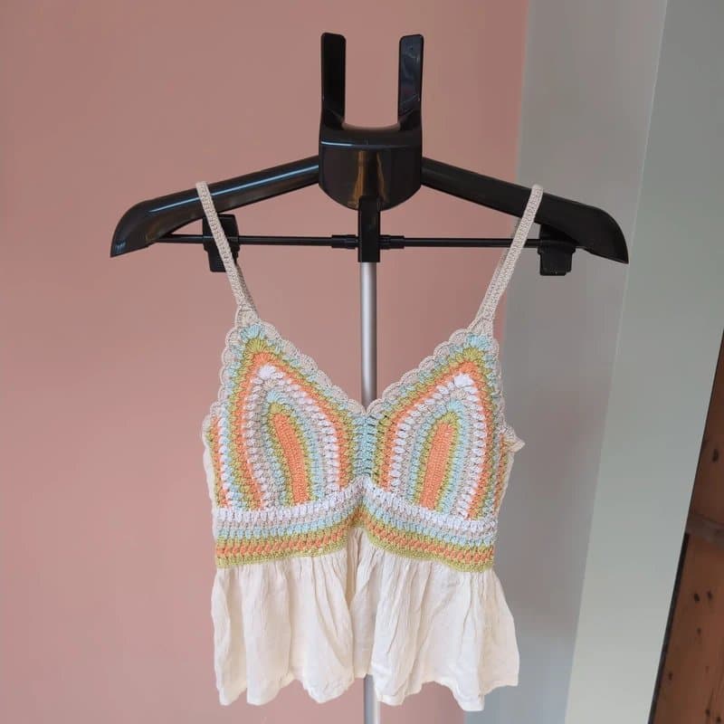 New Look New Look Hippie Style Crochet Spaghetti Strap Summer Crop Top - 90s, 00S, Y2K - Women’s UK size 10