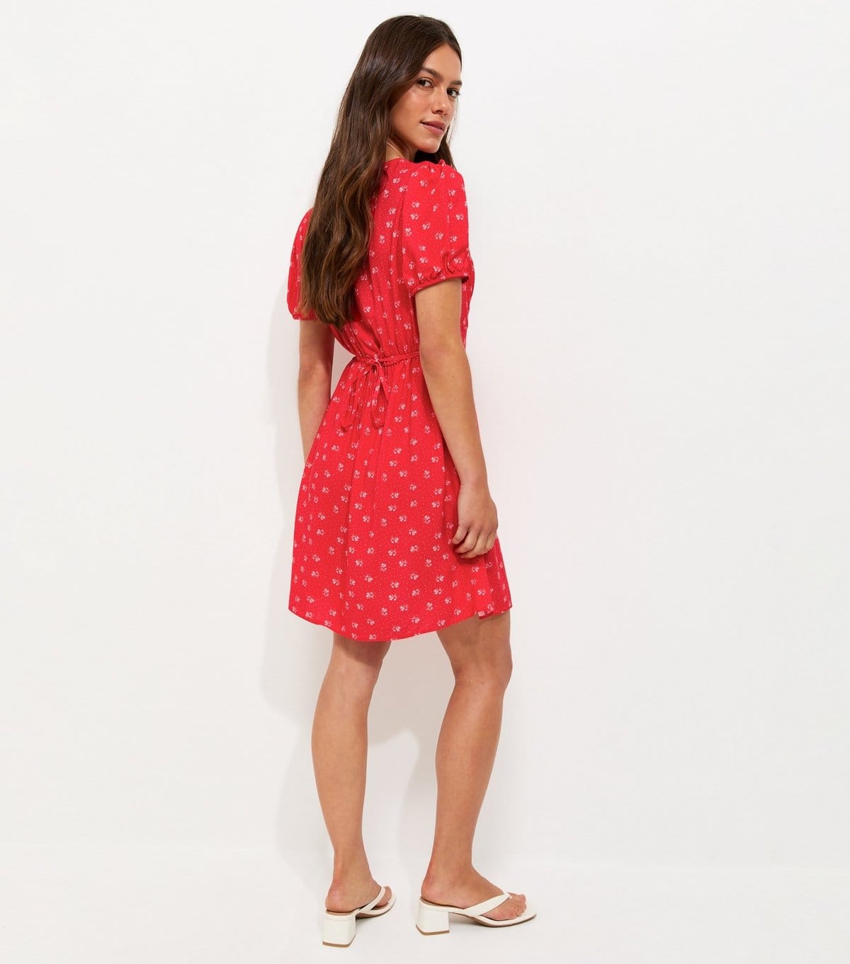 New Look Women's Petite Red Floral Dot Print V-Neck Mini Dress New Look - 4
