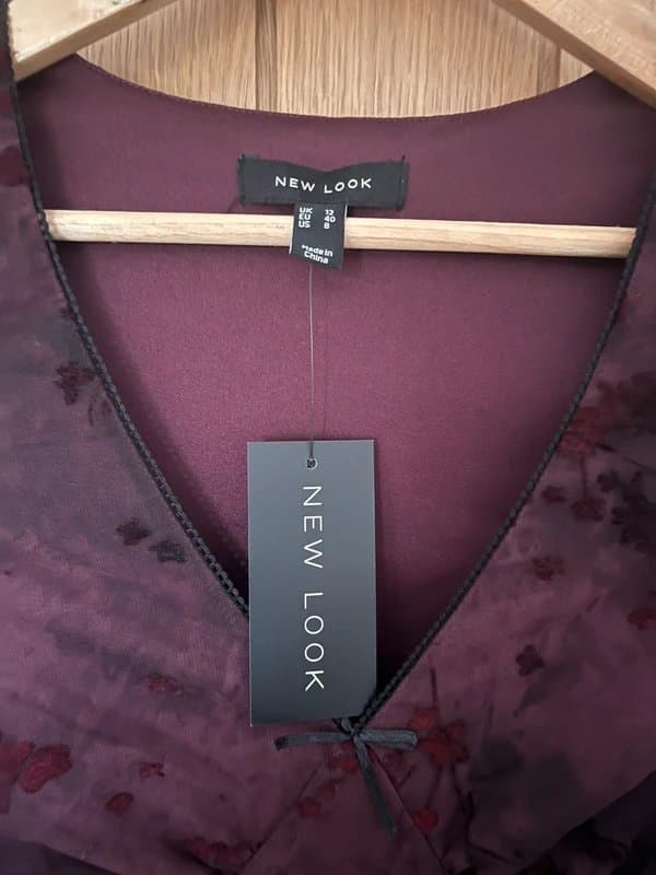 New Look Dark Burgundy Mini Dress with Embroidered Detail