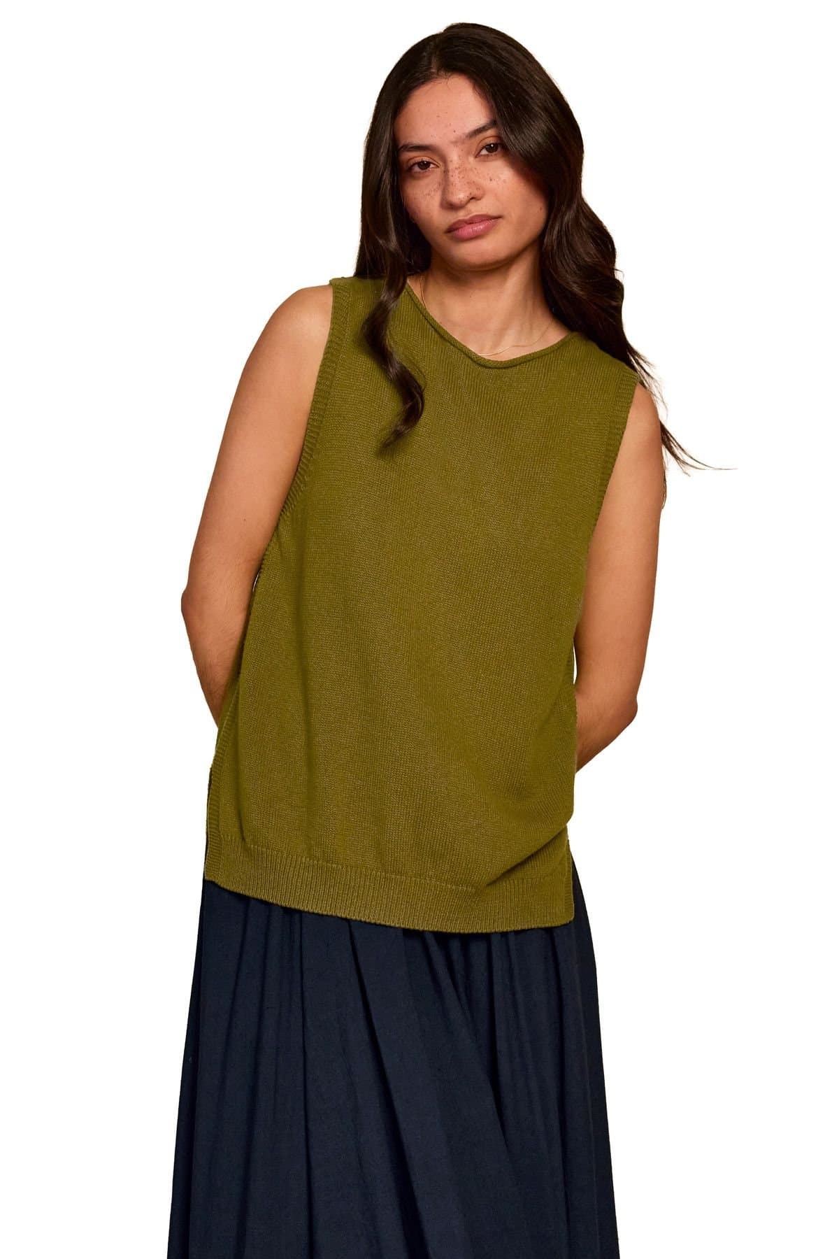Celtic & Co Celtic & Co Women's Sleeveless Knitted Vest Top in Olive