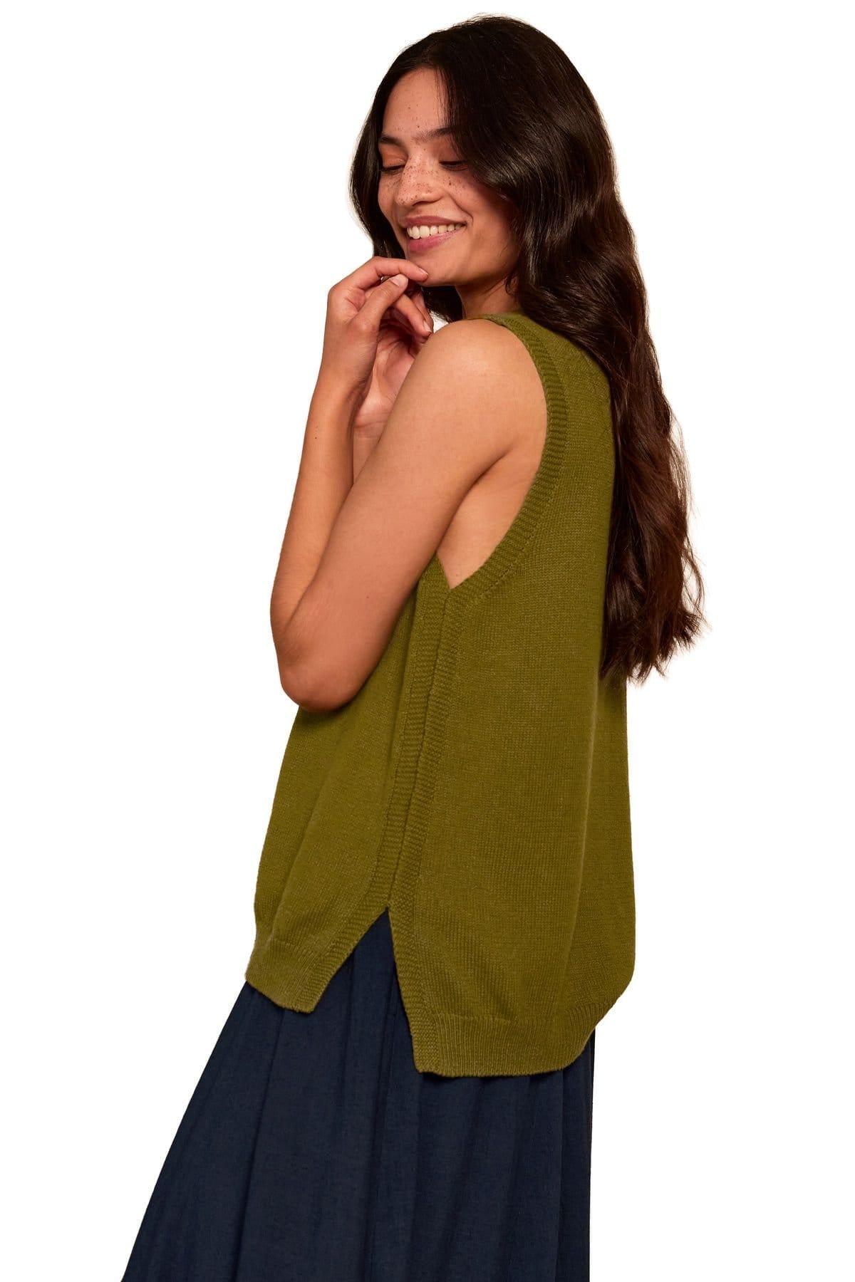 Celtic & Co Celtic & Co Women's Sleeveless Knitted Vest Top in Olive - 4