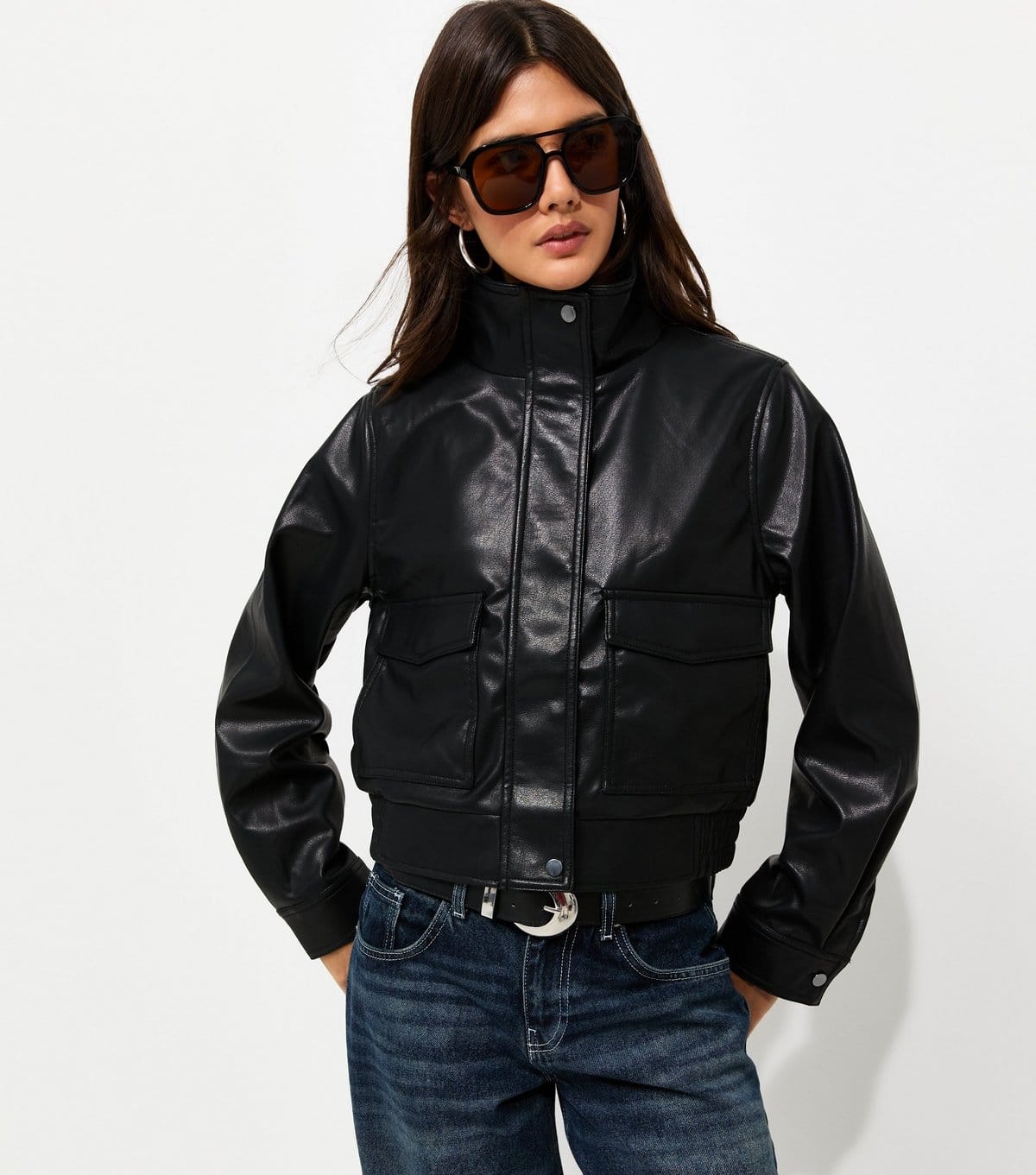 New Look Black Faux Leather Funnel Neck Jacket