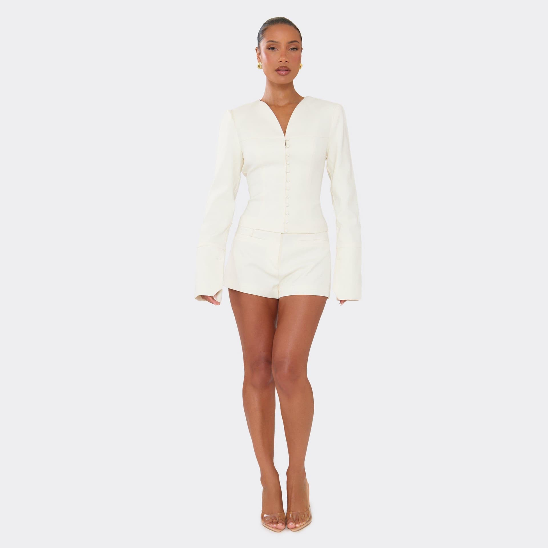 EGO EGO Cream Tailored Mini Shorts For Women