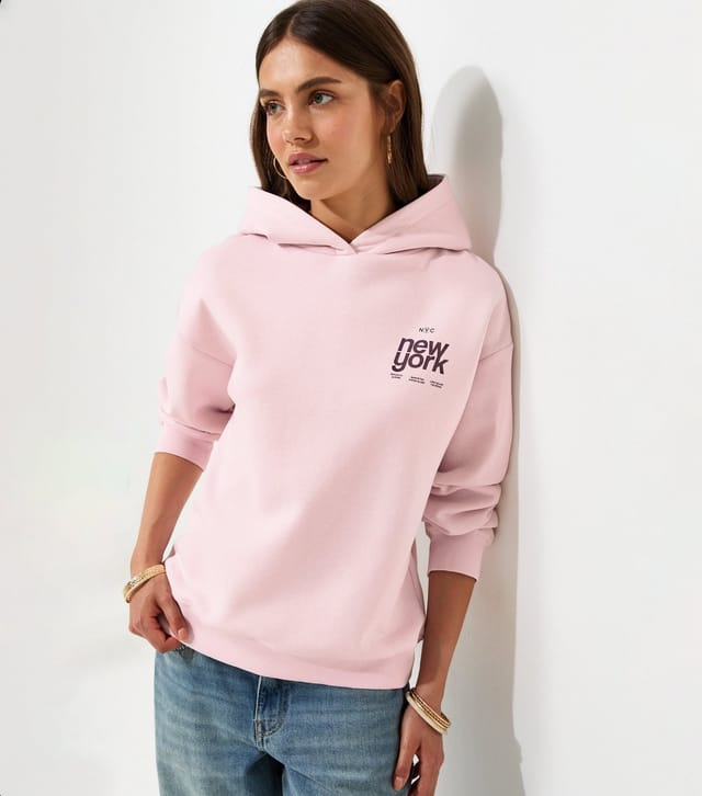 New Look Women's Light Pink Cotton Rich New York Hoodie New Look - 2