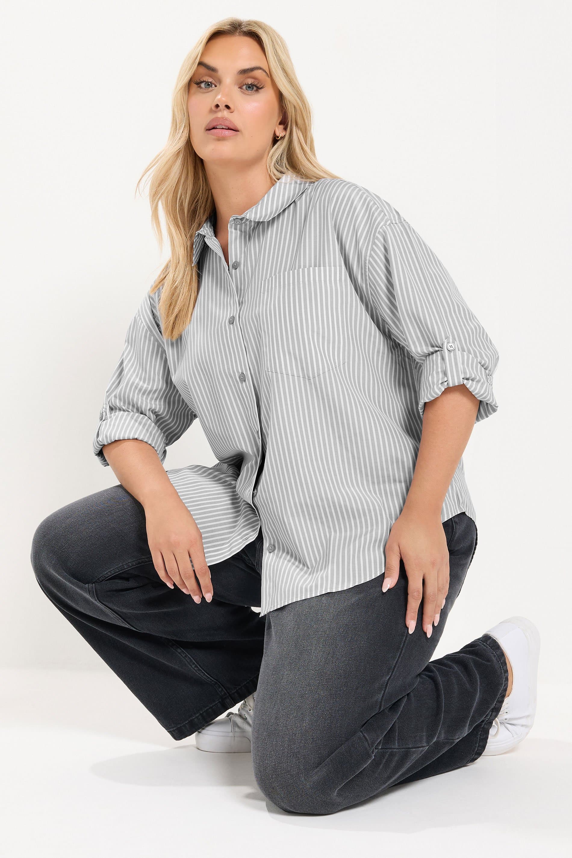 Yours Plus Size Grey Stripe Shirt
