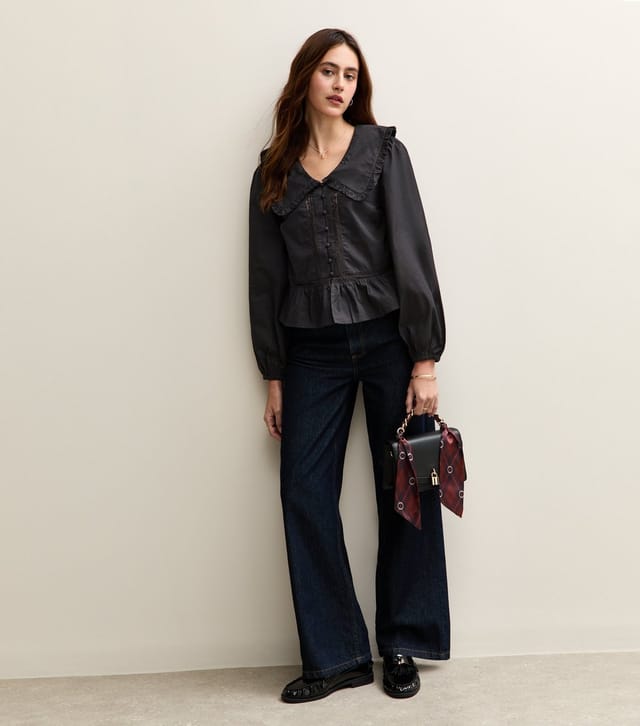 New Look Women's Black Lace Insert Oversized Collar Shirt New Look - 3