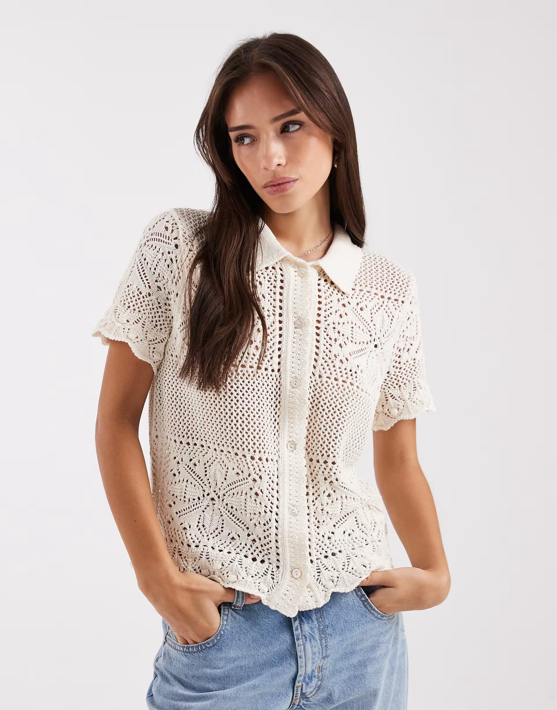 ASOS Levi's Susanna floral crochet shirt in ecru