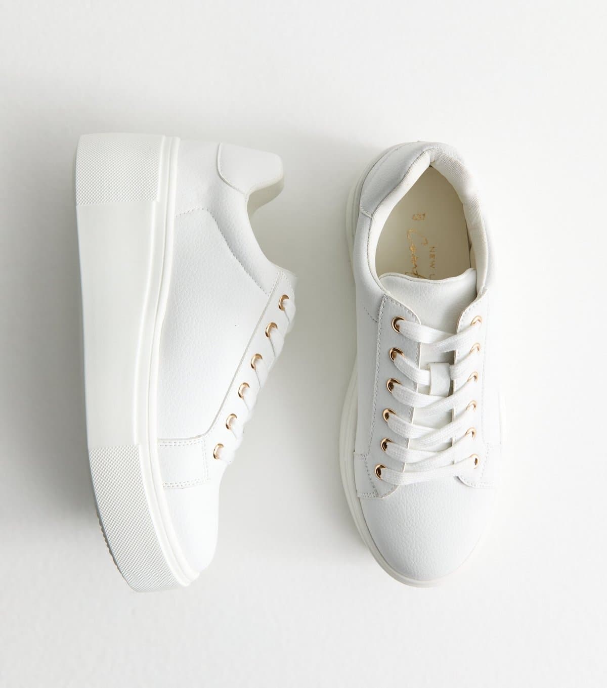New Look New Look White Faux Leather Wedge Trainers