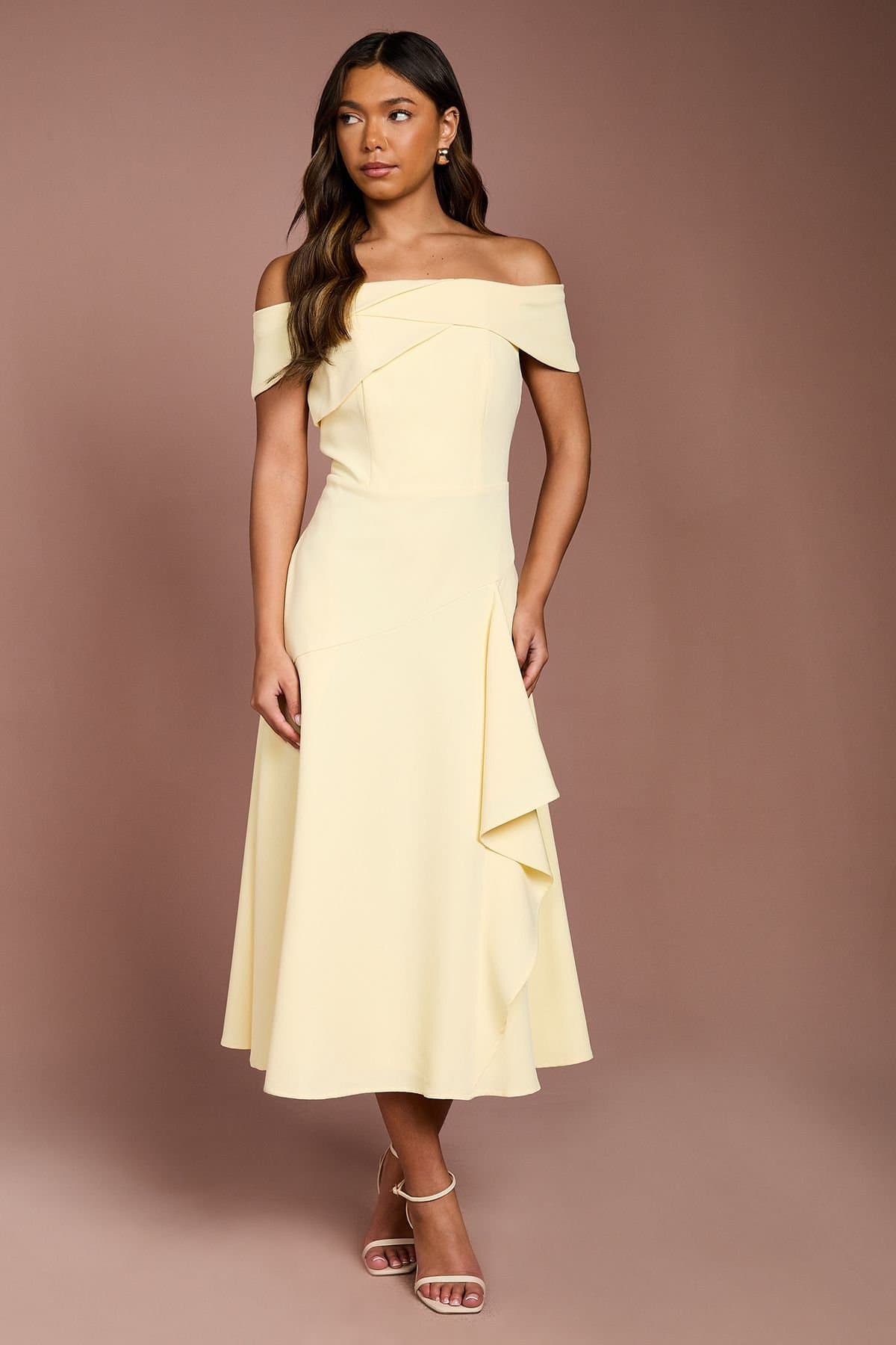 Coast Coast Women's Bardot Waterfall Crepe Midi Dress in Butter