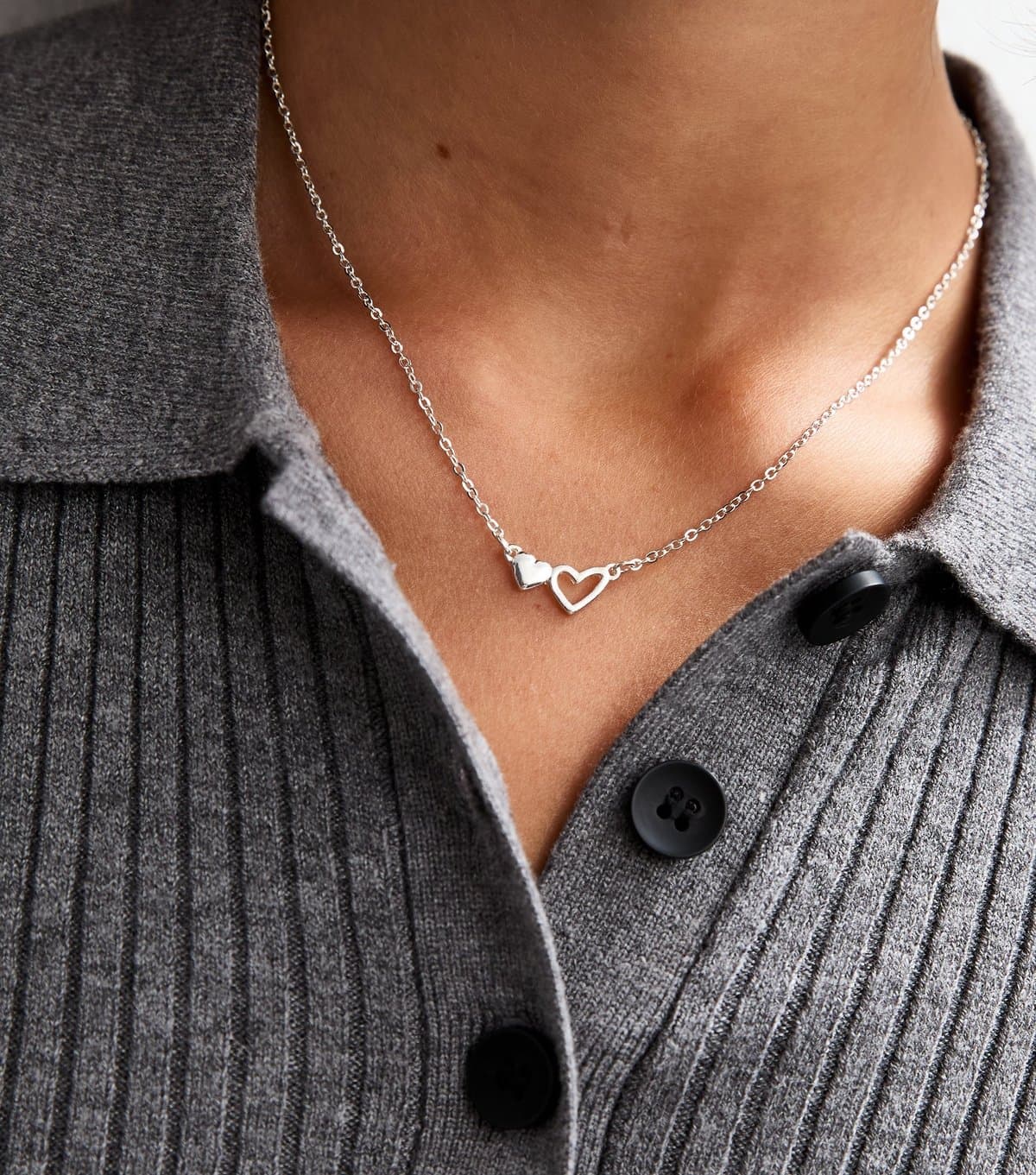 New Look Silver Tone Cut Out Heart Pendant Necklace New Look