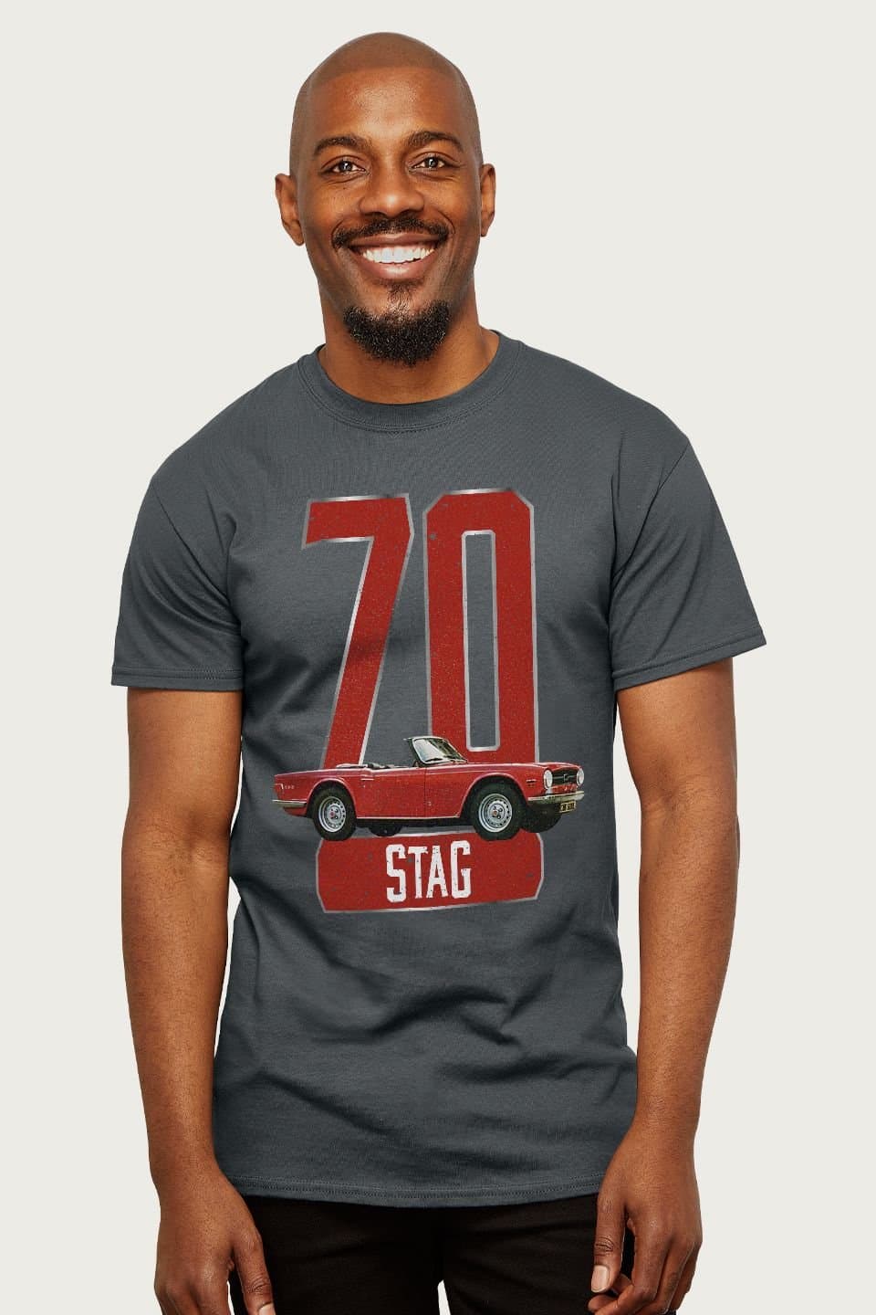 Triumph Motor Company Triumph Motor Company Men's Stag Convertible Car 1970 British Motor Heritage T-Shirt in Charcoal