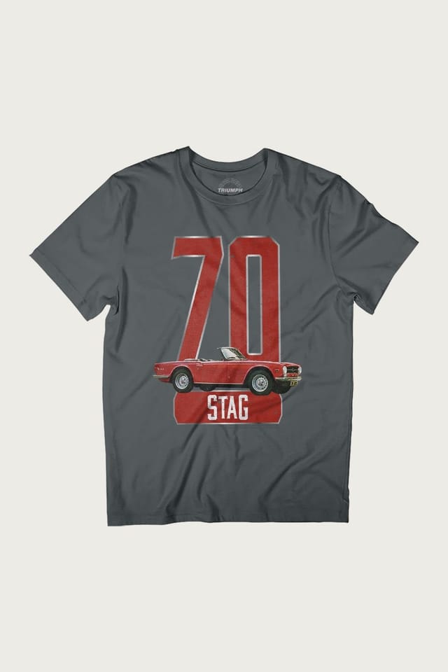 Triumph Motor Company Triumph Motor Company Men's Stag Convertible Car 1970 British Motor Heritage T-Shirt in Charcoal - 2