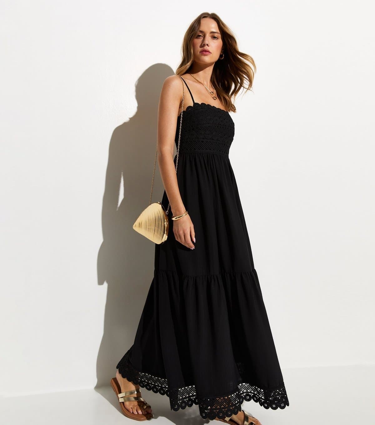 New Look Women's Black Crochet Panel Beach Maxi Dress New Look