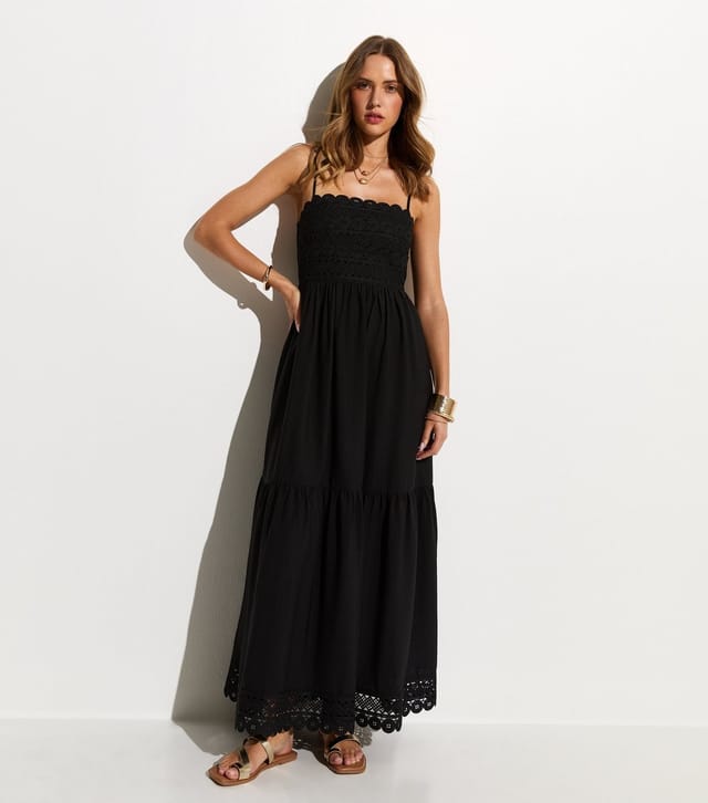 New Look Women's Black Crochet Panel Beach Maxi Dress New Look - 2