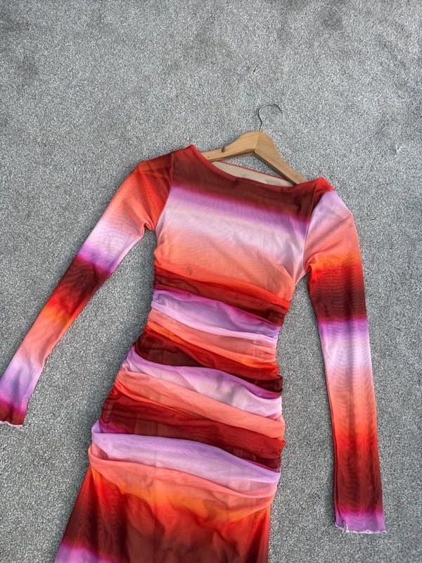 ASOS Design ASOS Design Orange & lilac ombré gathered mesh midaxi dress size 6