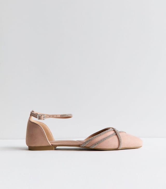 New Look Women's Wide Fit Light Pink Faux Suede Bling Ballerina Pumps Vegan New Look - 2